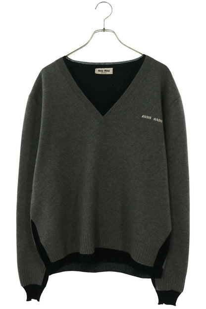 Miu Miu Layered Design Cashmere Silk Grey Navy Size 42
