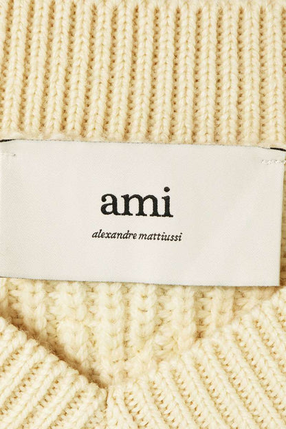 AMI Wool Heart Logo V-Neck Sweater Beige/Red Size XS