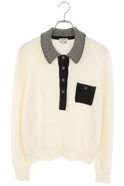 Chanel Coco Mark Button Knit Polo Off-White/Black Size 40