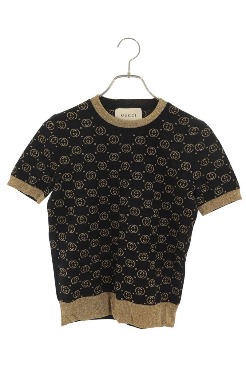 Gucci GG Lame Short Sleeve Sweater Black Gold Size S