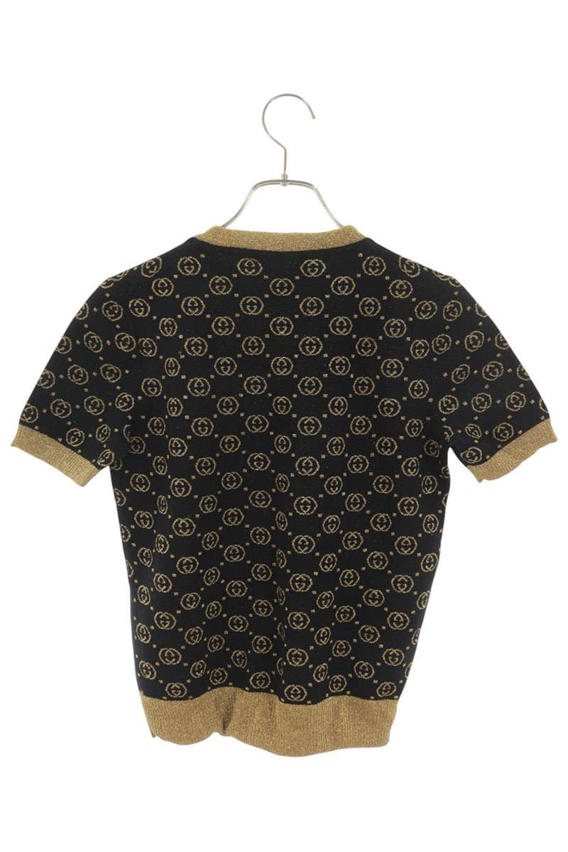 Gucci GG Lame Short Sleeve Sweater Black Gold Size S