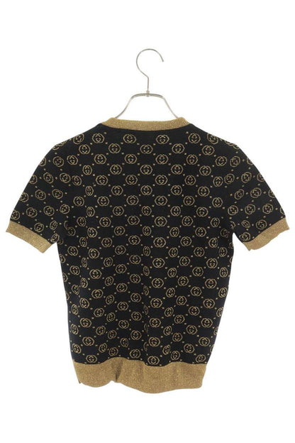 Gucci GG Lame Short Sleeve Sweater Black Gold Size S
