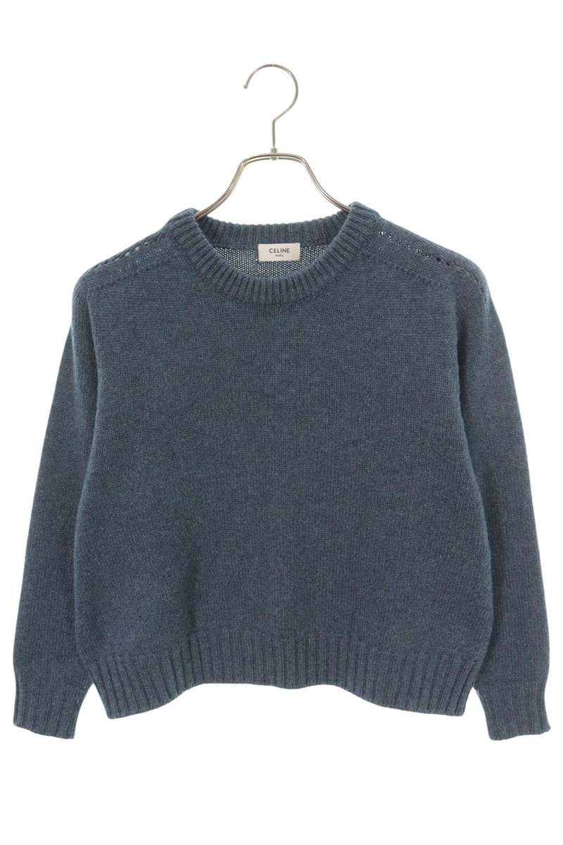 Celine Blue Triomphe Embroidered Cashmere Sweater