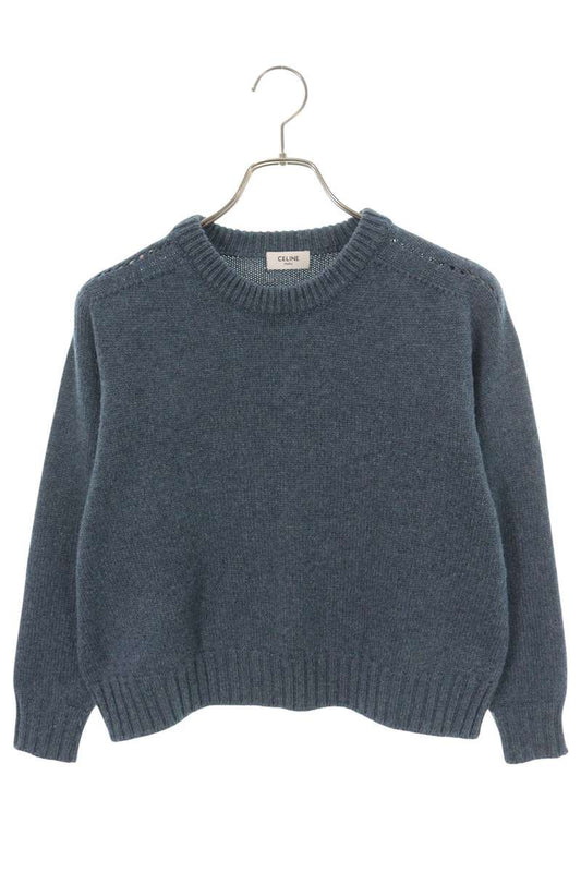 Celine Blue Triomphe Embroidered Cashmere Sweater