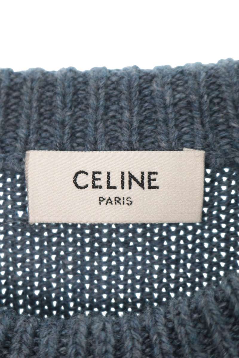 Celine Blue Triomphe Embroidered Cashmere Sweater