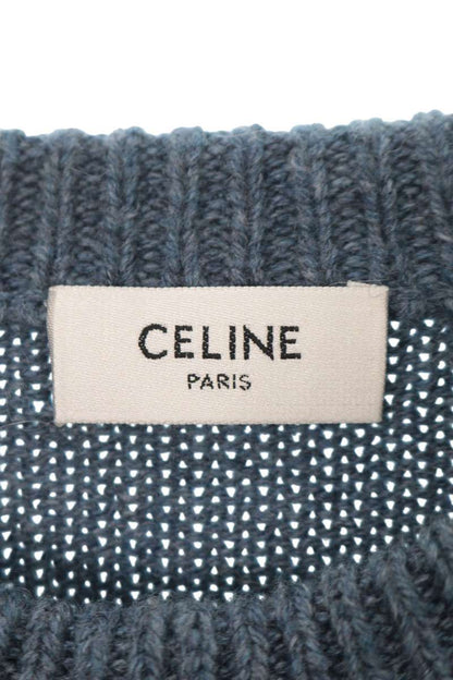 Celine Blue Triomphe Embroidered Cashmere Sweater