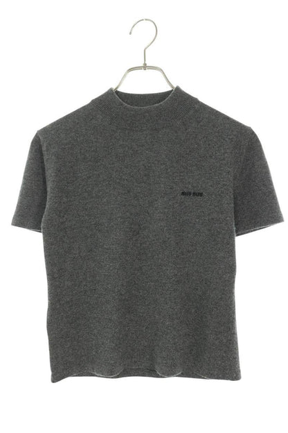 miumiu Logo Embroidered Cashmere Sweater Gray Size 38