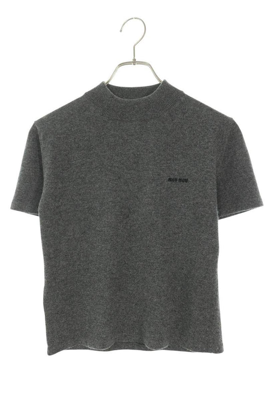 miumiu Logo Embroidered Cashmere Sweater Gray Size 38