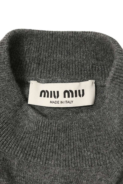 miumiu Logo Embroidered Cashmere Sweater Gray Size 38