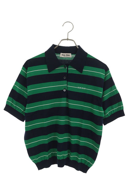 Miu Miu Logo Border Cotton Polo Knit Navy Green Size 36