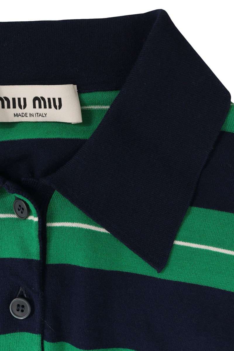 Miu Miu Logo Border Cotton Polo Knit Navy Green Size 36