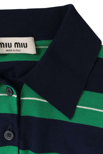 Miu Miu Logo Border Cotton Polo Knit Navy Green Size 36