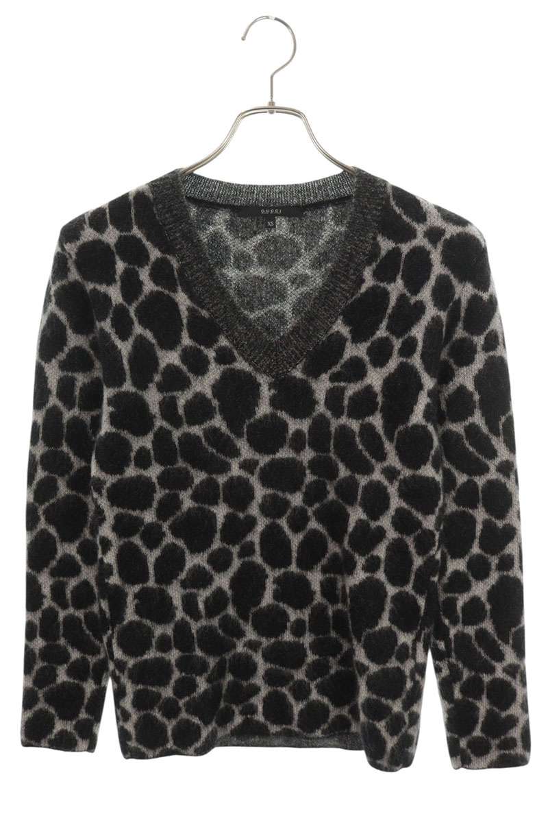 GUCCI Leopard Print Mohair Blend Sweater Black Size XS