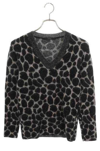 GUCCI Leopard Print Mohair Blend Sweater Black Size XS