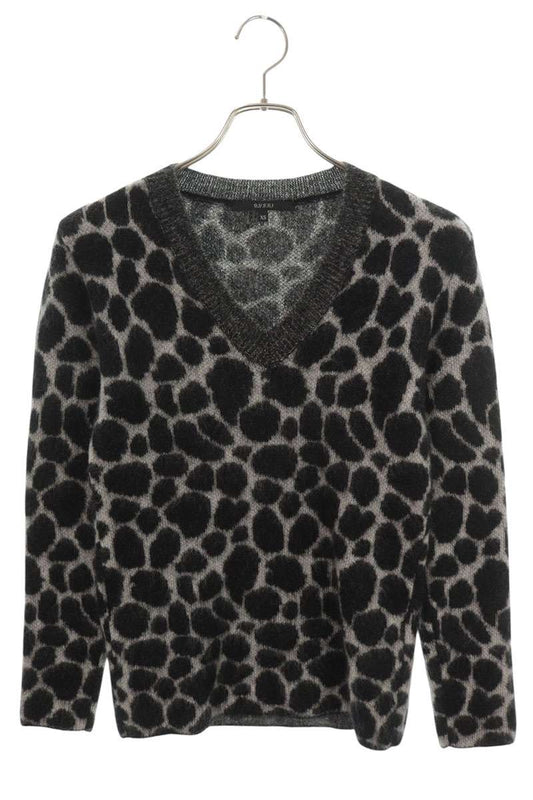 GUCCI Leopard Print Mohair Blend Sweater Black Size XS