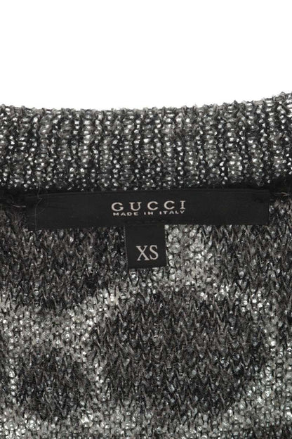 GUCCI Leopard Print Mohair Blend Sweater Black Size XS
