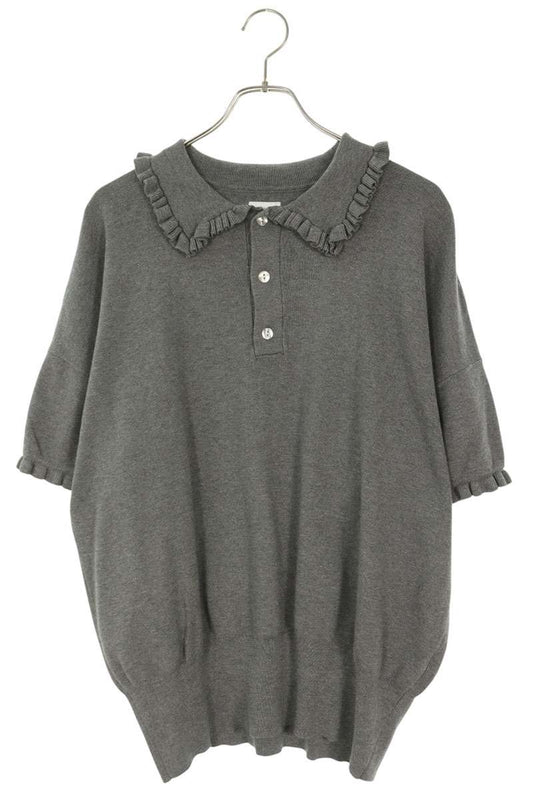 Rhodolirion Frill Short Sleeve Polo Knit Gray Size ONE