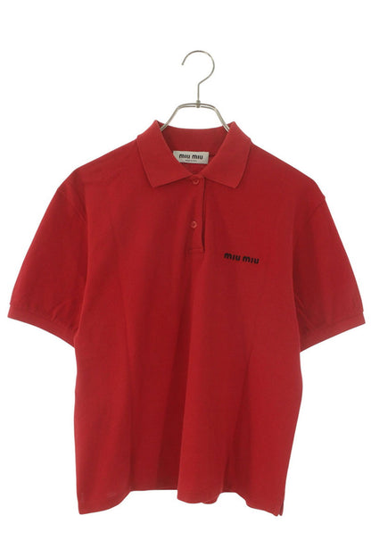 Miu Miu Red Logo Embroidered Cotton Pique Polo Size XS