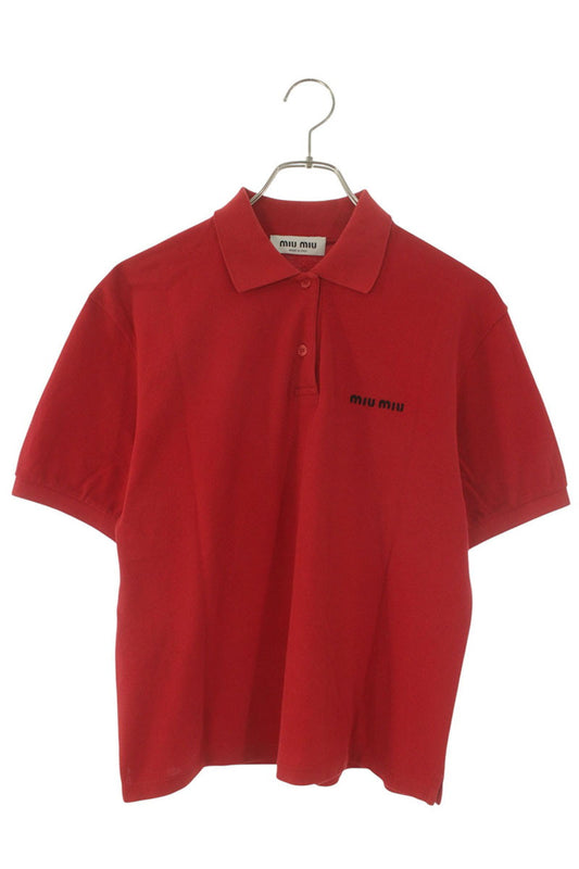 Miu Miu Red Logo Embroidered Cotton Pique Polo Size XS