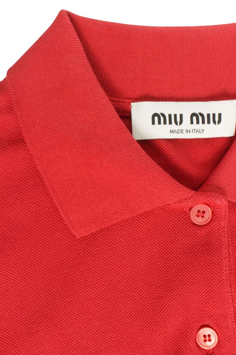 Miu Miu Red Logo Embroidered Cotton Pique Polo Size XS