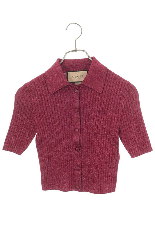 Gucci Pink Lame Knit Short Sleeve Polo Size XS