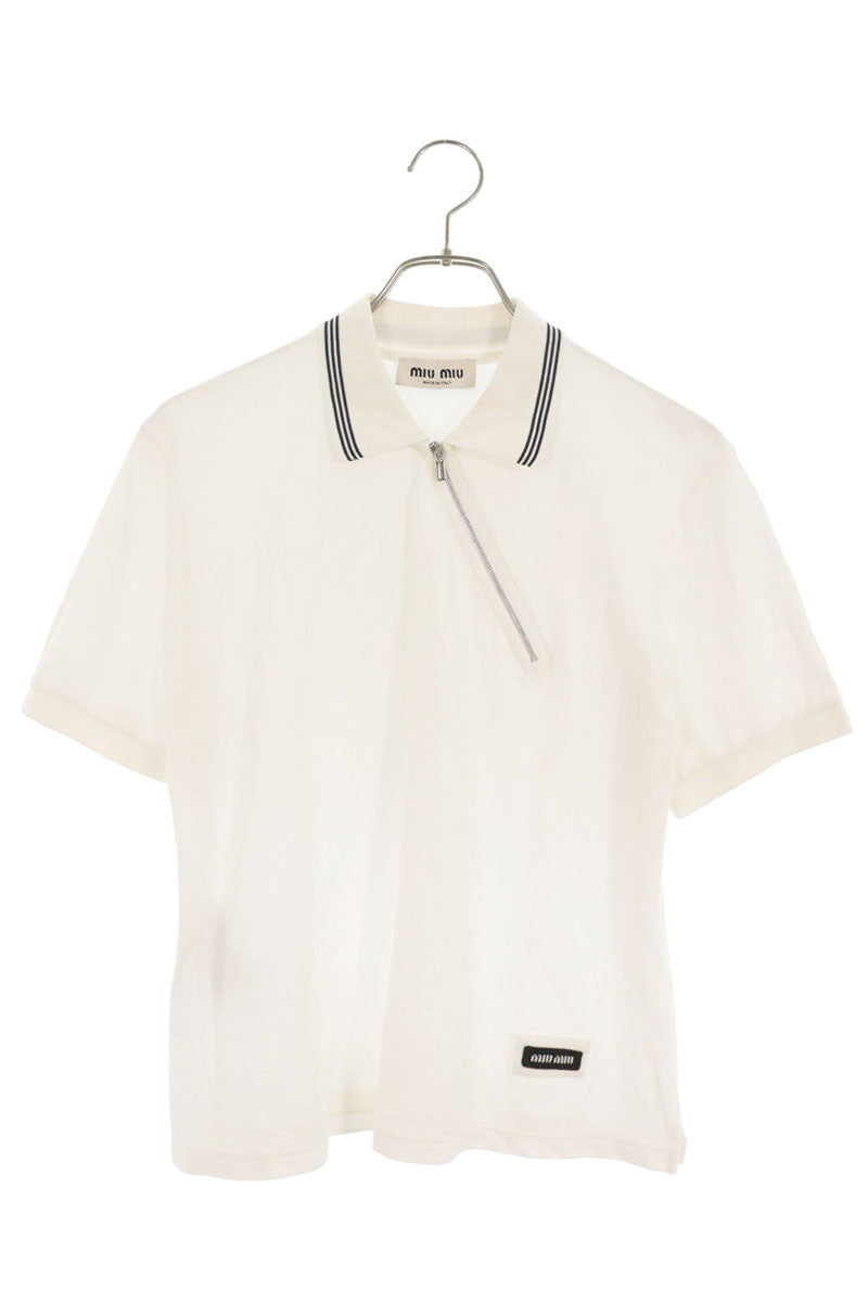 Miu Miu Logo Patch Zip Detail Short Polo White Size XS