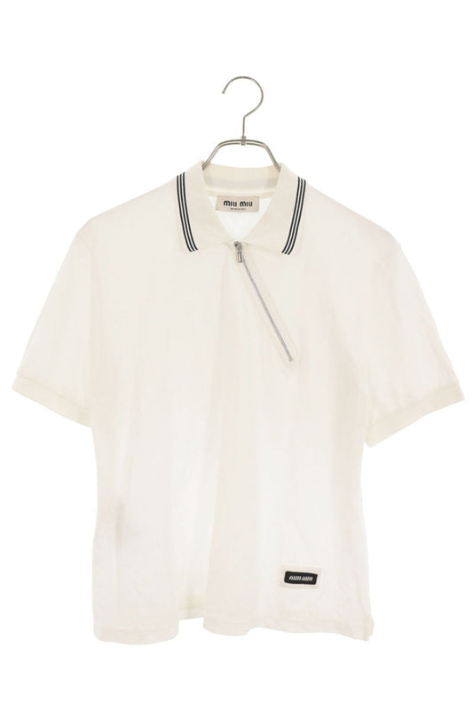 Miu Miu Logo Patch Zip Detail Short Polo White Size XS