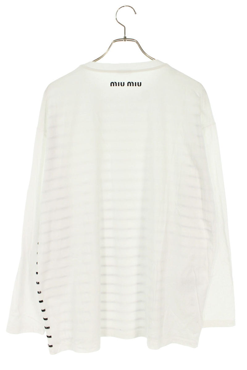 Miu Miu Sequin Striped Long Sleeve Cotton Top x Black Size M