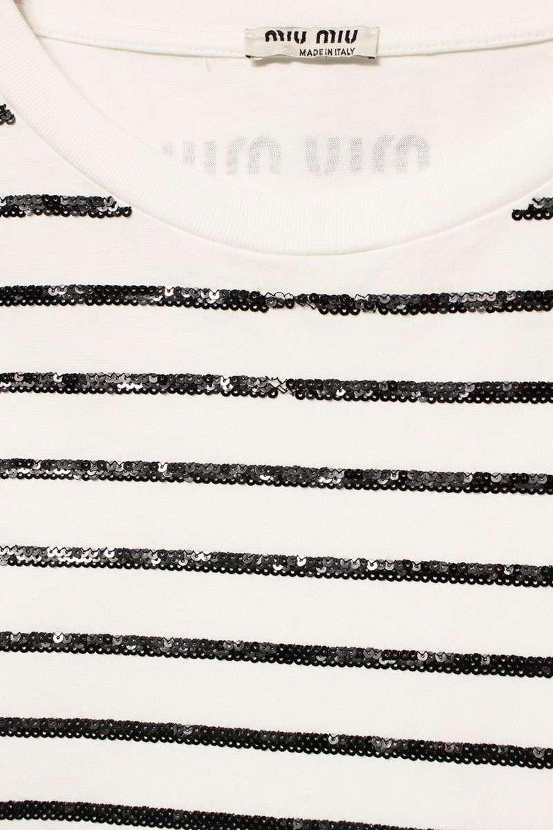 Miu Miu Sequin Striped Long Sleeve Cotton Top x Black Size M