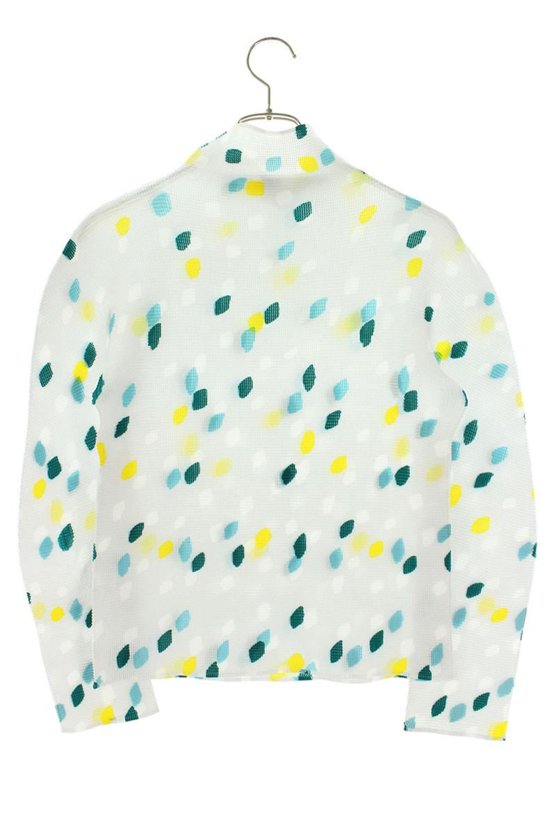 Japanese Brand High Neck Pleated Long Sleeve Top White Multi