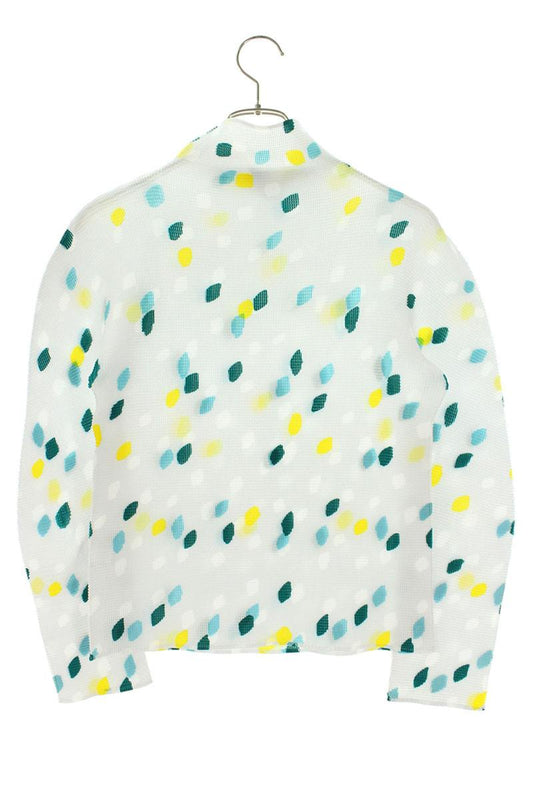 Japanese Brand High Neck Pleated Long Sleeve Top White Multi