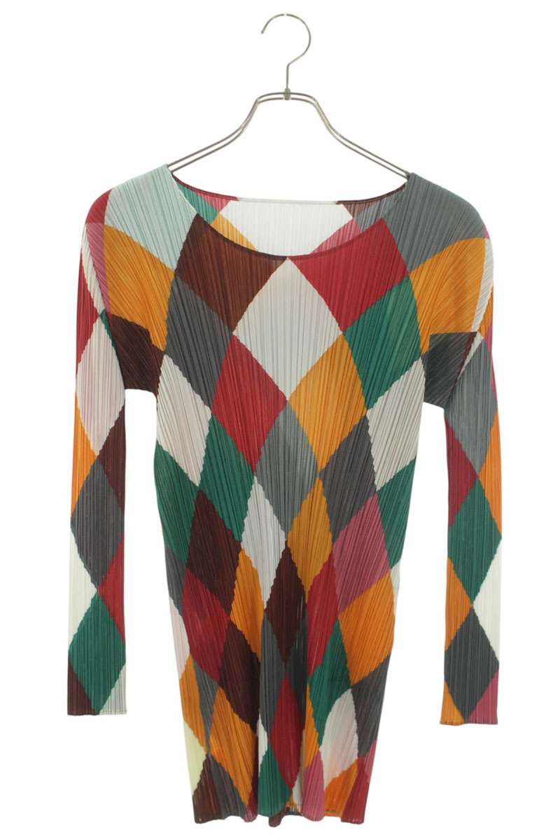 Vintage PLEATS PLEASE Argyle Pleated Long Sleeve Top Size 3