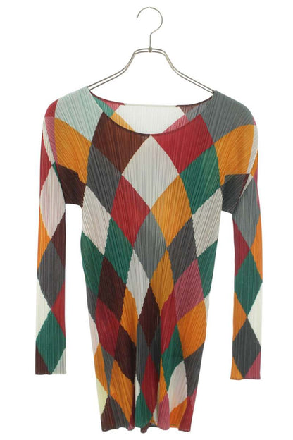 Vintage PLEATS PLEASE Argyle Pleated Long Sleeve Top Size 3