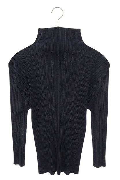 Vintage High-Neck Pleated Long Sleeve Shirt Navy Size 3