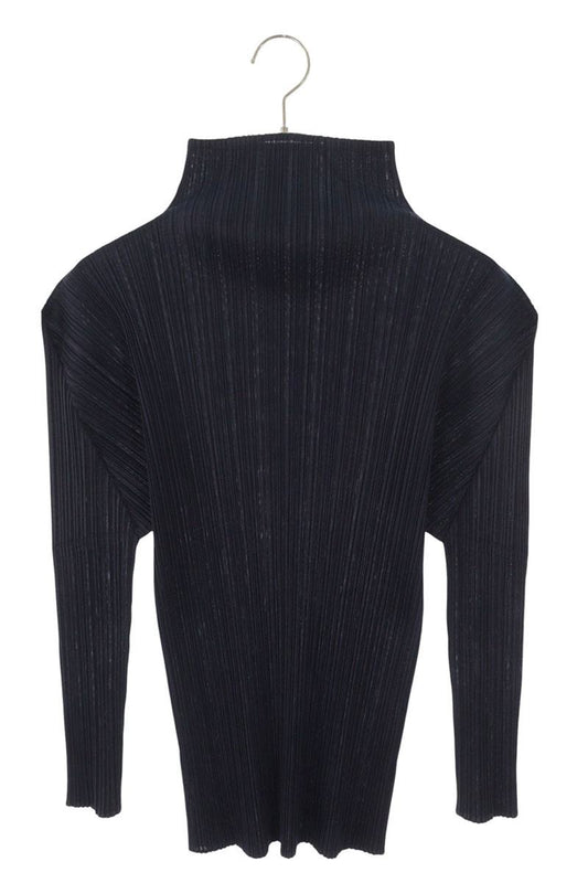 Vintage High-Neck Pleated Long Sleeve Shirt Navy Size 3