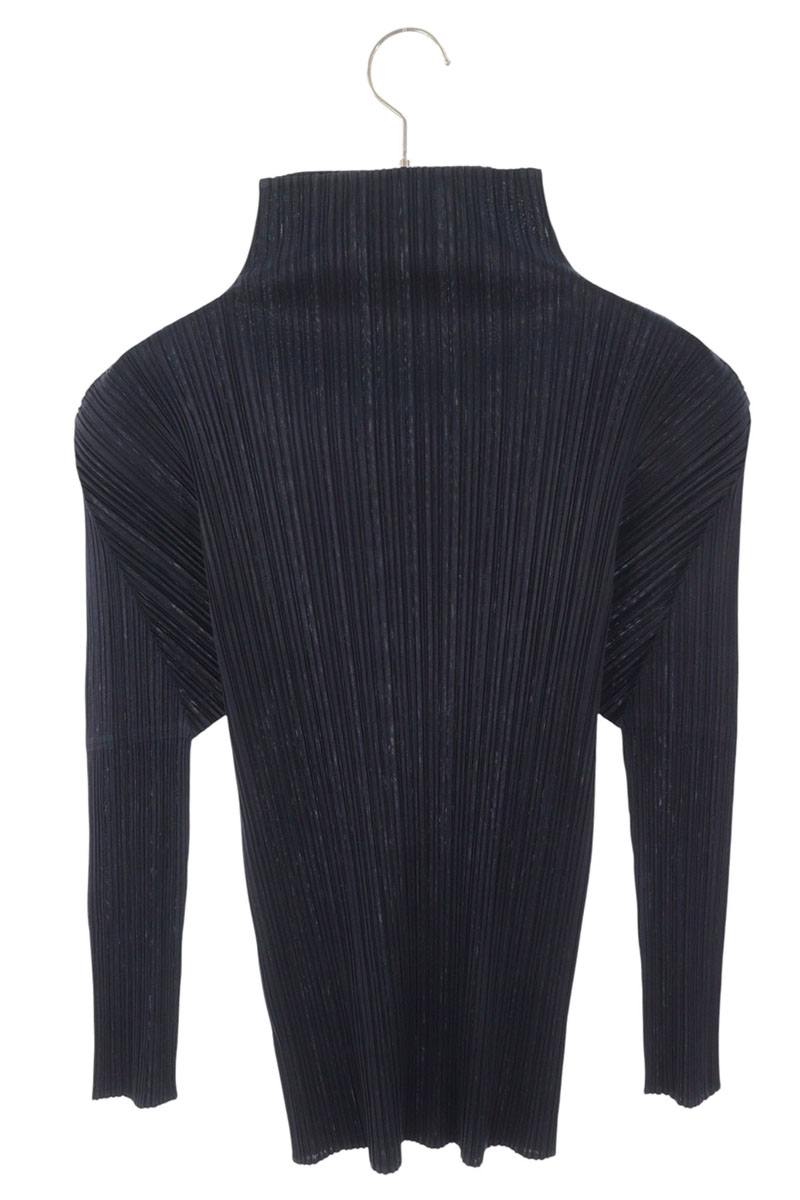 Vintage High-Neck Pleated Long Sleeve Shirt Navy Size 3