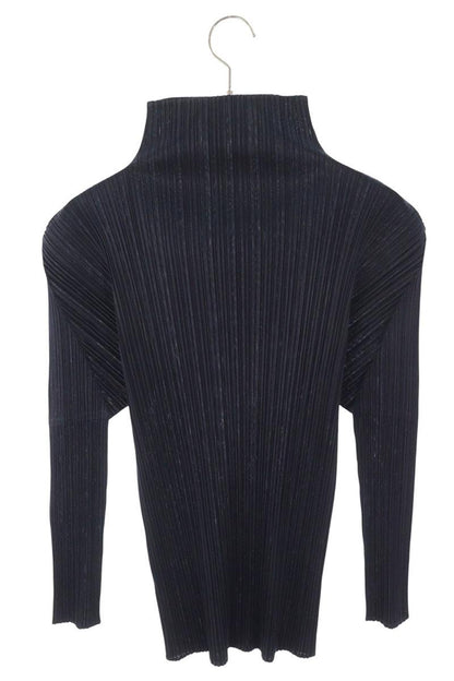 Vintage High-Neck Pleated Long Sleeve Shirt Navy Size 3