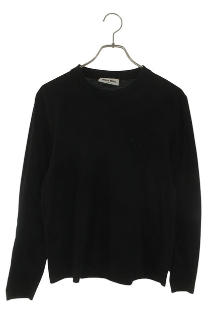 Miu Miu Black Cotton Logo Patch Long Sleeve Top Size XS