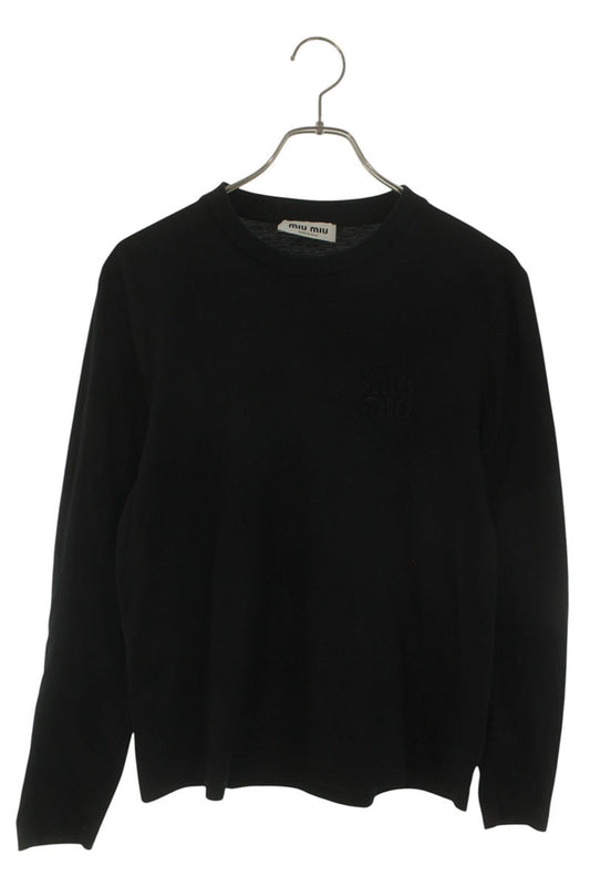 Miu Miu Black Cotton Logo Patch Long Sleeve Top Size XS