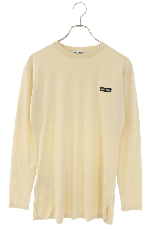 Miu Miu Light Beige Cotton Logo Patch Sleeve Top Size XS