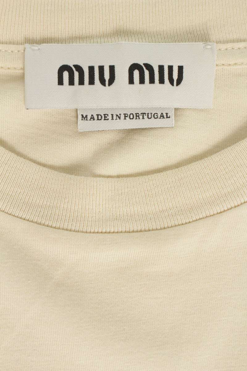 Miu Miu Light Beige Cotton Logo Patch Sleeve Top Size XS