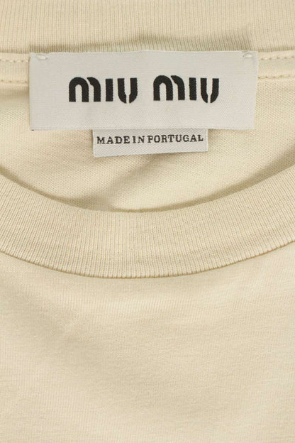 Miu Miu Light Beige Cotton Logo Patch Sleeve Top Size XS