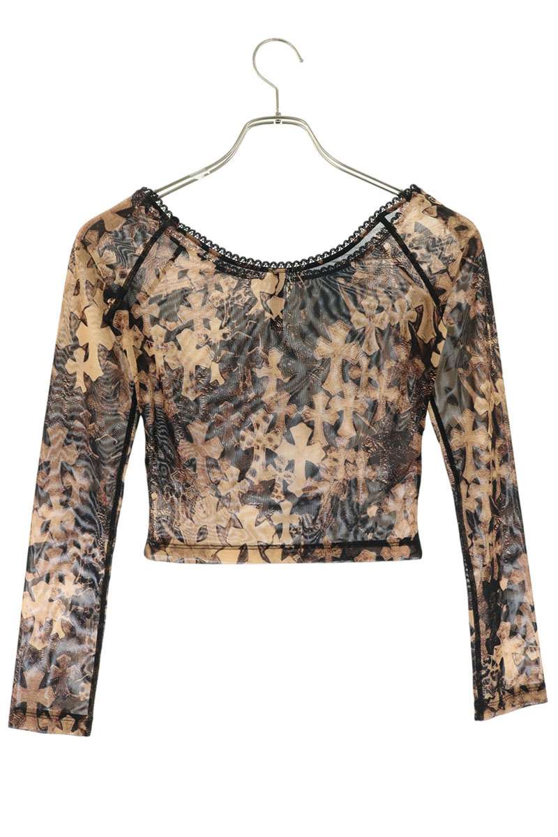 Chrome Hearts All-over Cross Sheer Sleeve Top Size XS