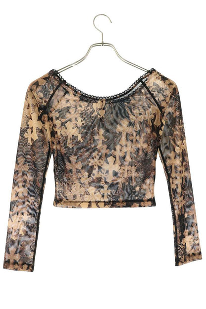 Chrome Hearts All-over Cross Sheer Sleeve Top Size XS