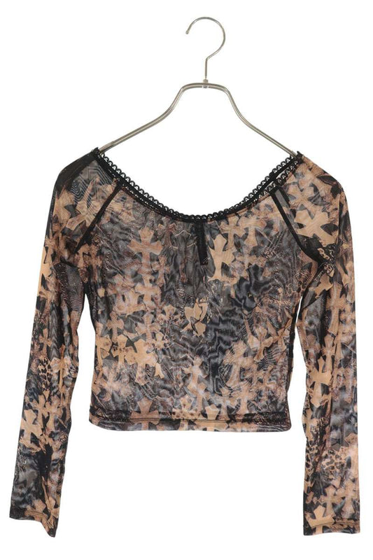 Chrome Hearts Sheer Cross Off Shoulder Sleeve Top Size S