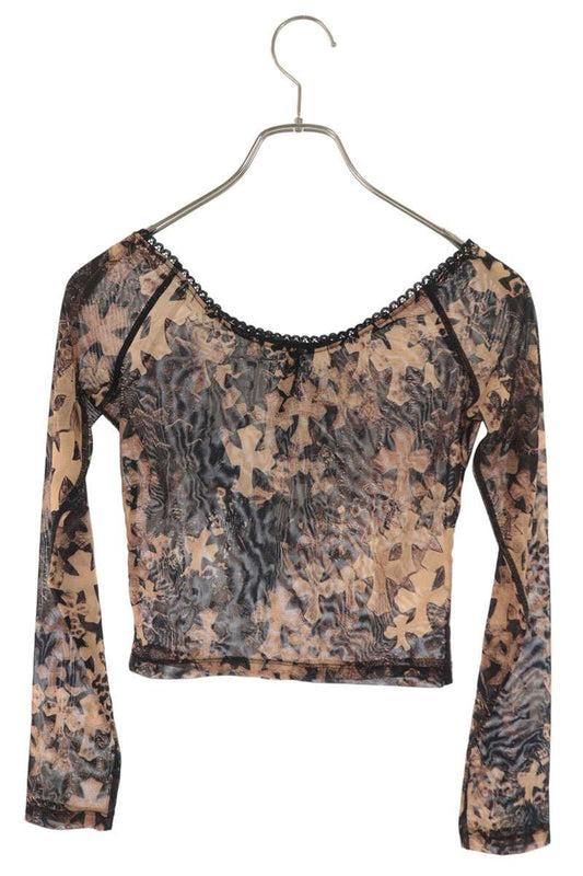 Chrome Hearts Sheer Cross Off Shoulder Sleeve Top Size S