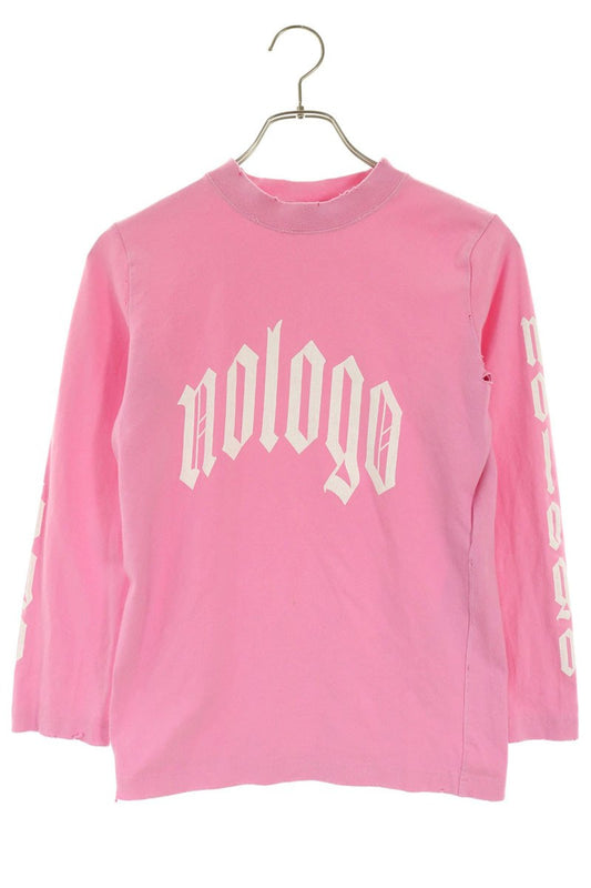 Balenciaga Pink Distressed Arm Logo Print Long Sleeve Top Size S
