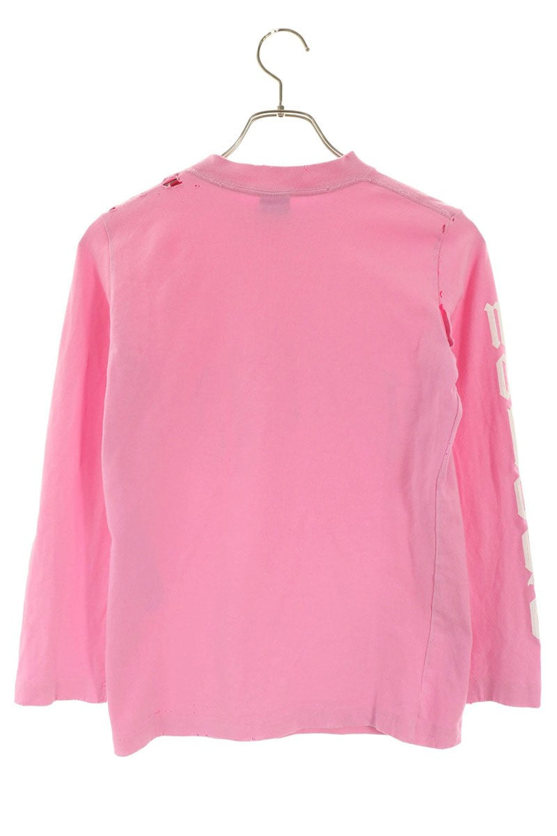Balenciaga Pink Distressed Arm Logo Print Long Sleeve Top Size S