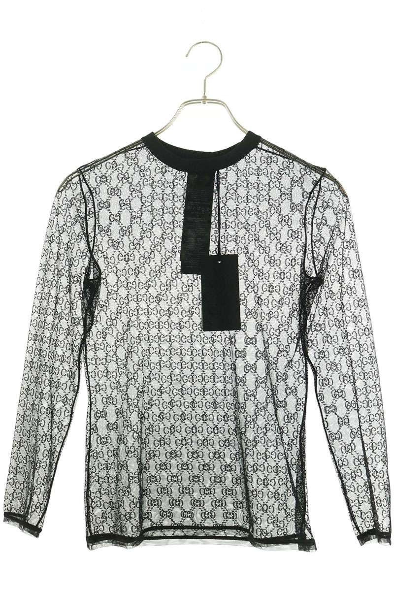 Gucci 26SS XUAOY GG Mesh Long Sleeve Top Black Size XS