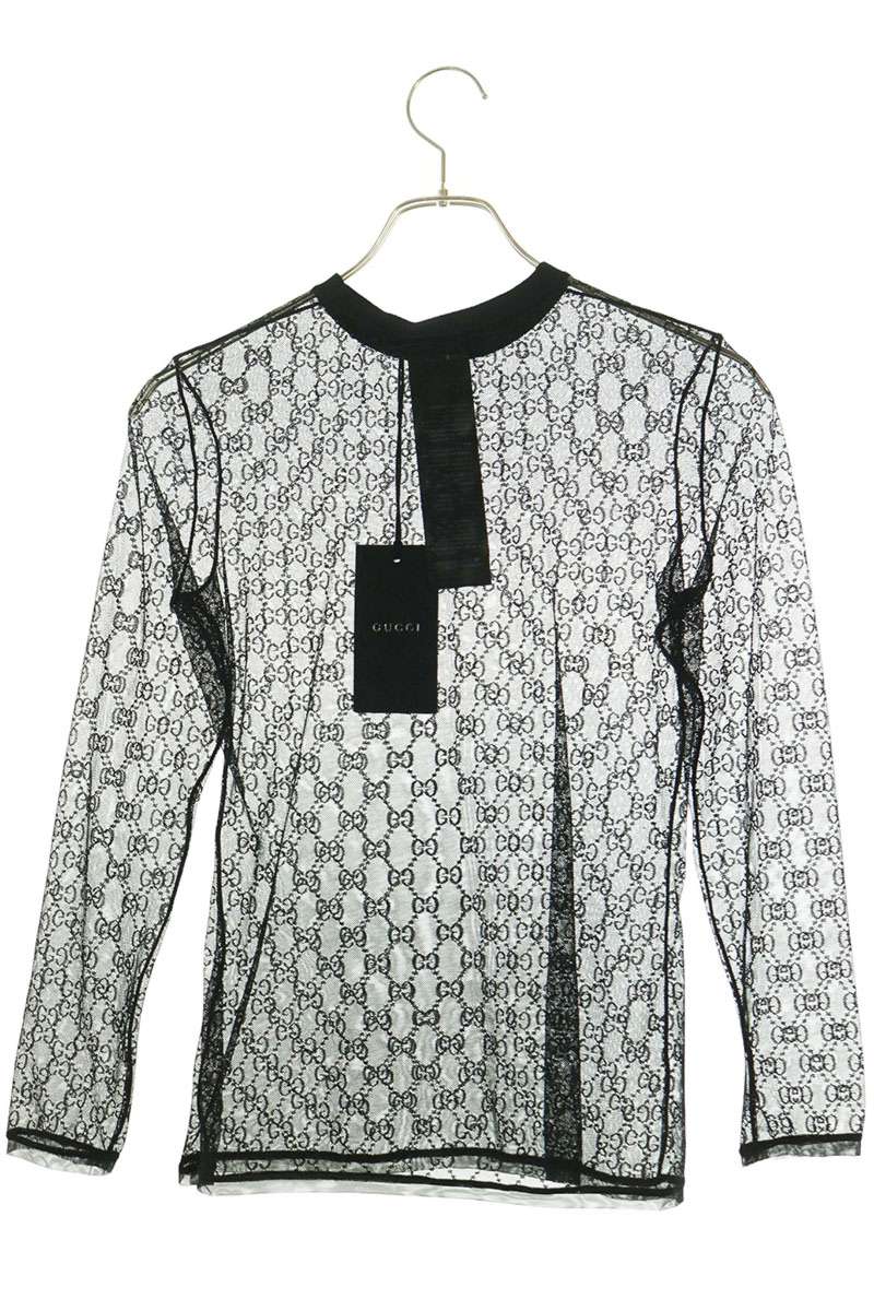 Gucci 26SS XUAOY GG Mesh Long Sleeve Top Black Size XS